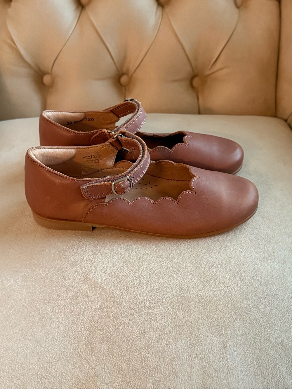 Petit Nord Scallop Mary Jane Leather Shoes Blush Pink EU 34 - Picture 2 of 8